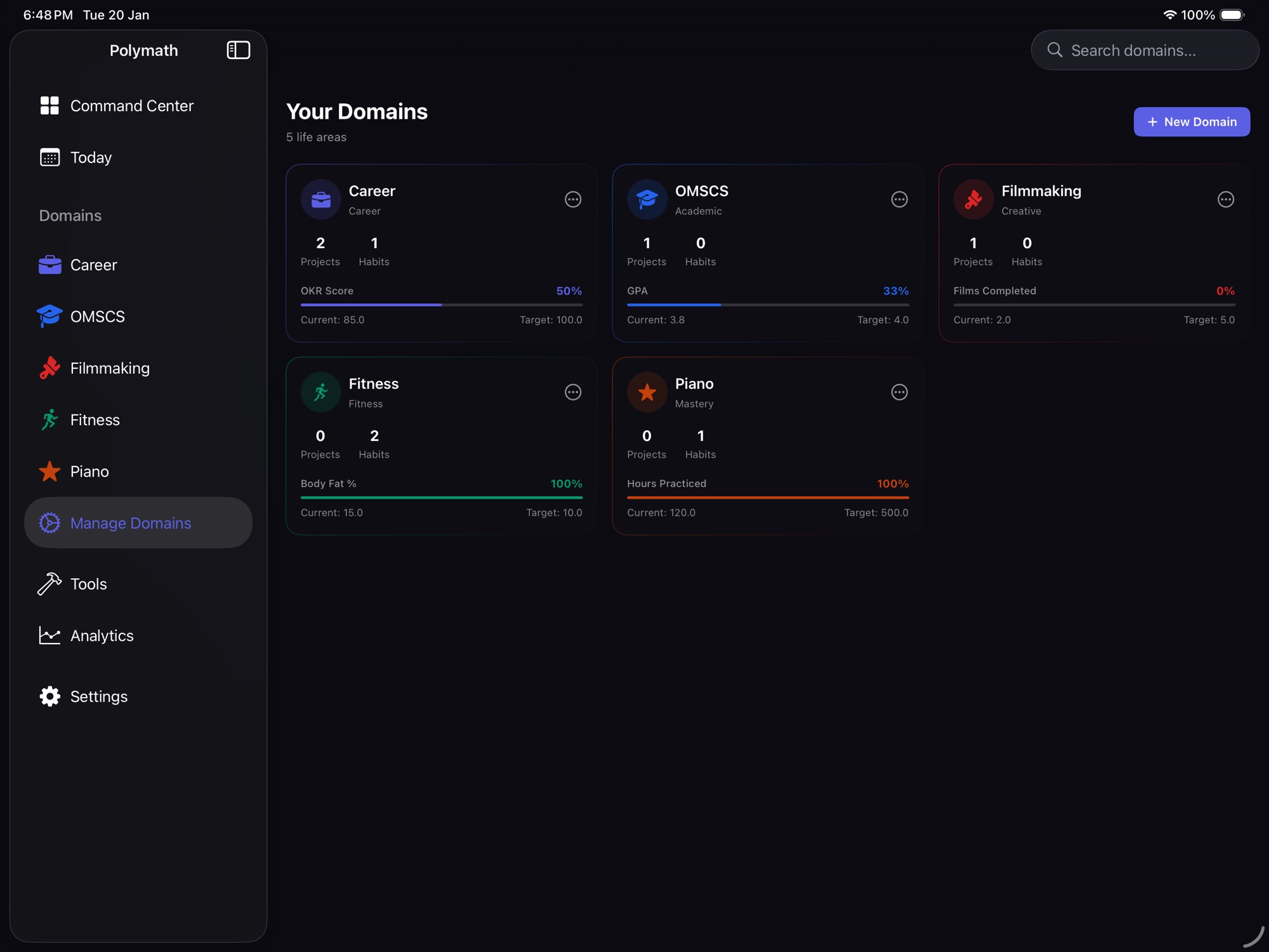 Domain detail on iPad